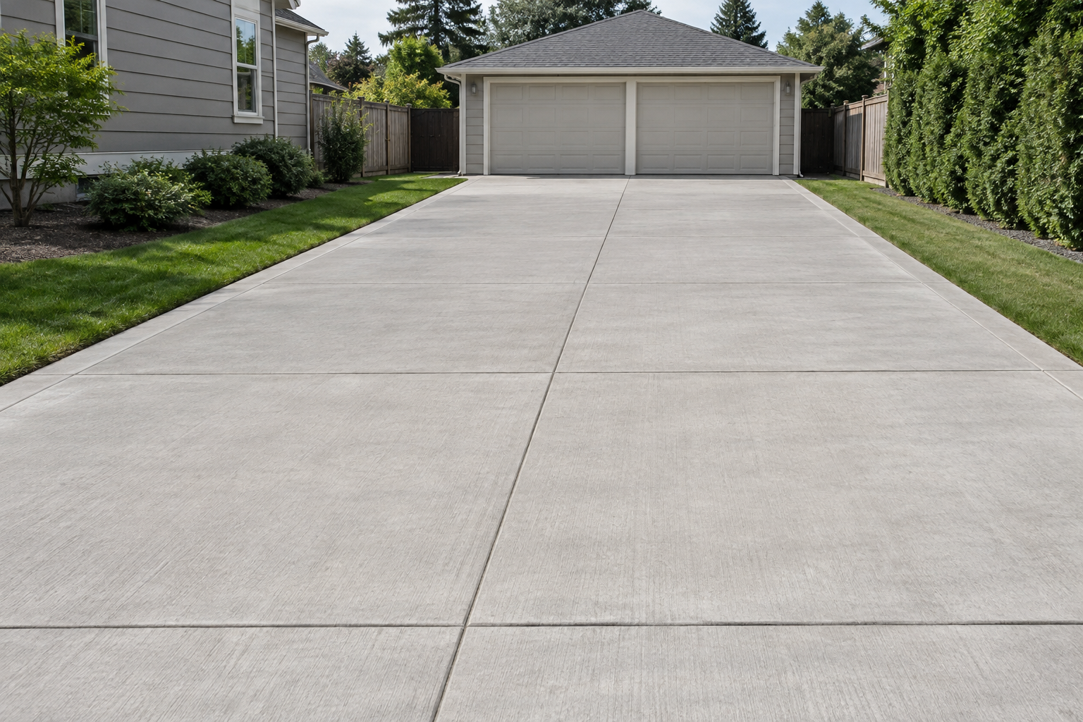 Brushed poured-concrete driveway with control joints